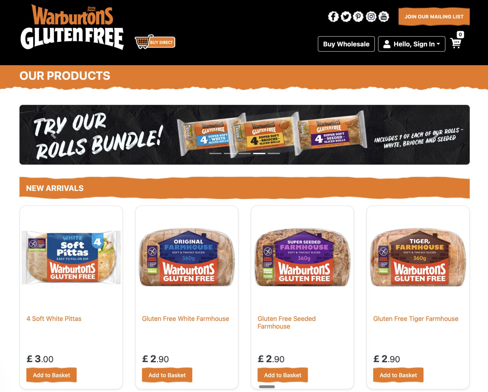 Warburtons Gluten Free online store